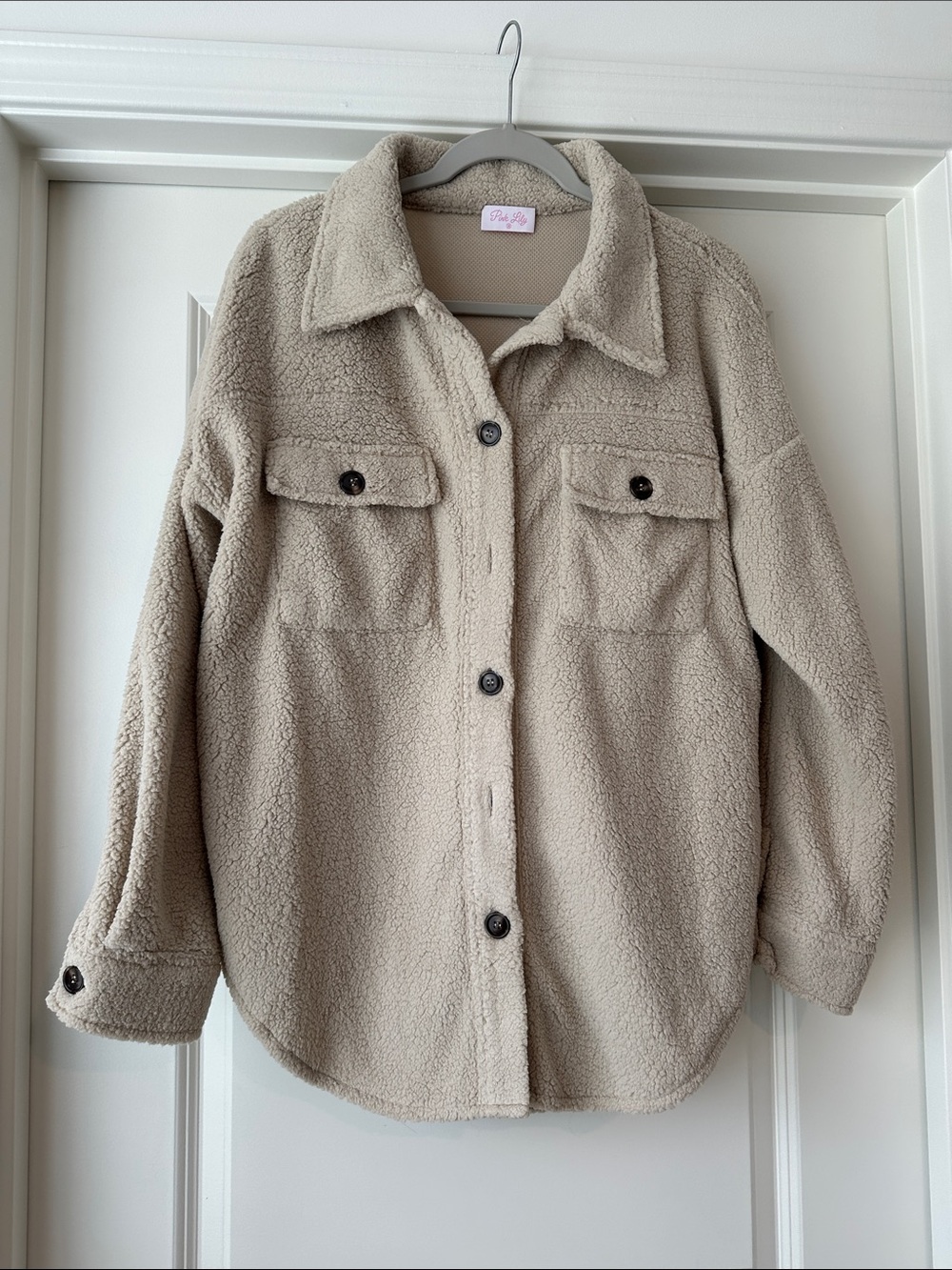 Pink Lily Beige Teddy Sherpa Shacket Jacket
